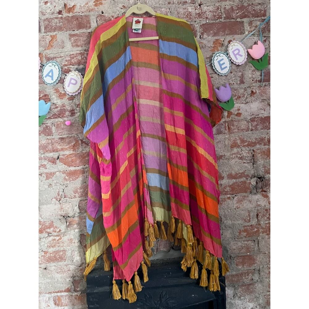 Farm Rio Shiny Stripes Swim Beach Cover-Up Kaftan